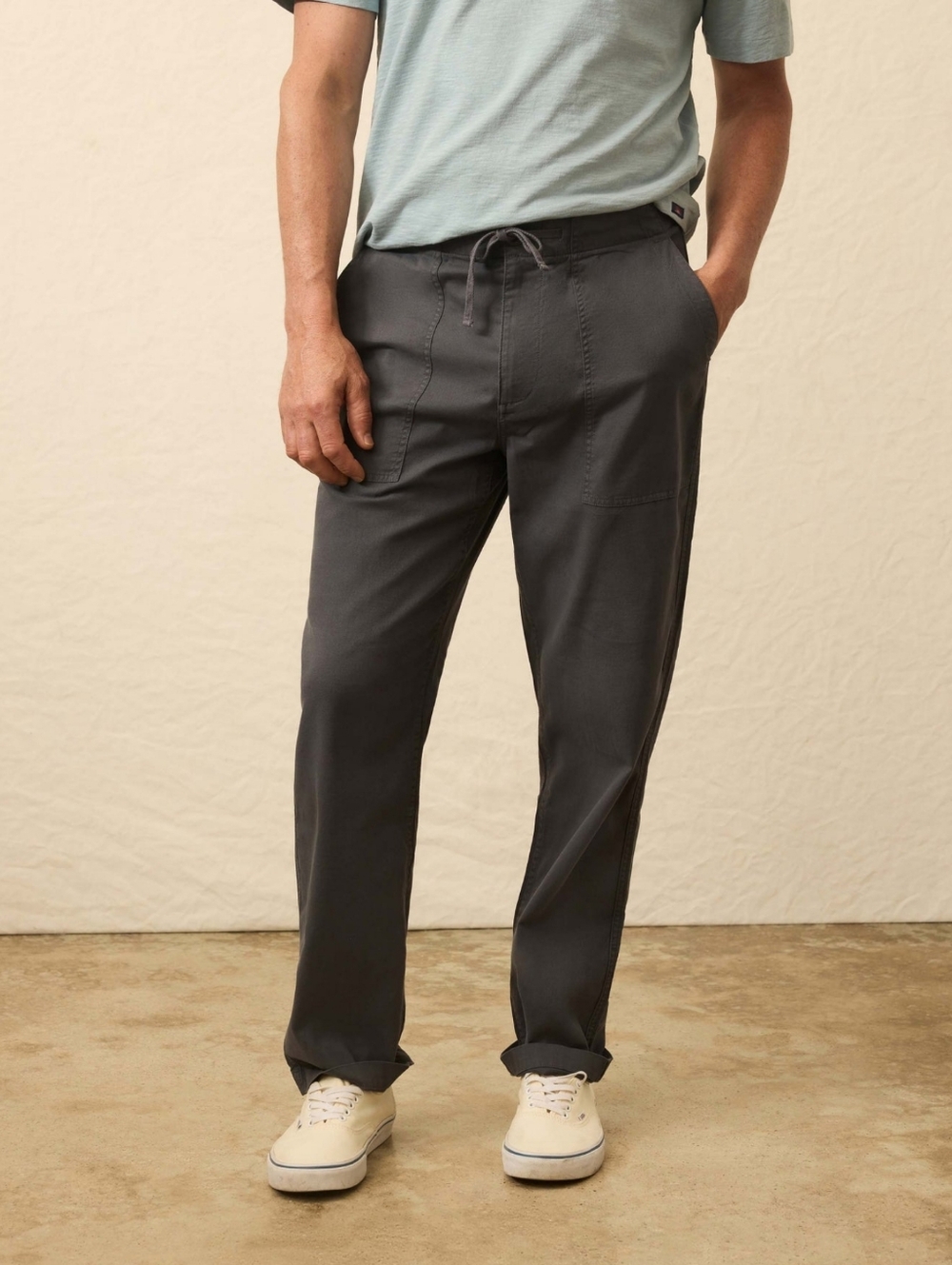 Faherty Dune Utility Pant M 35 Graphite Organic Cotton Drawstring Relaxed